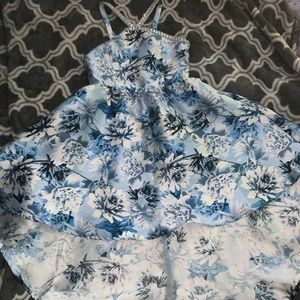 Kids Blue and White Floral High-low Dress